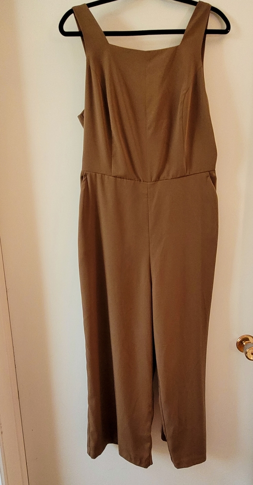 Dynamite Tan Open Back Jumpsuit